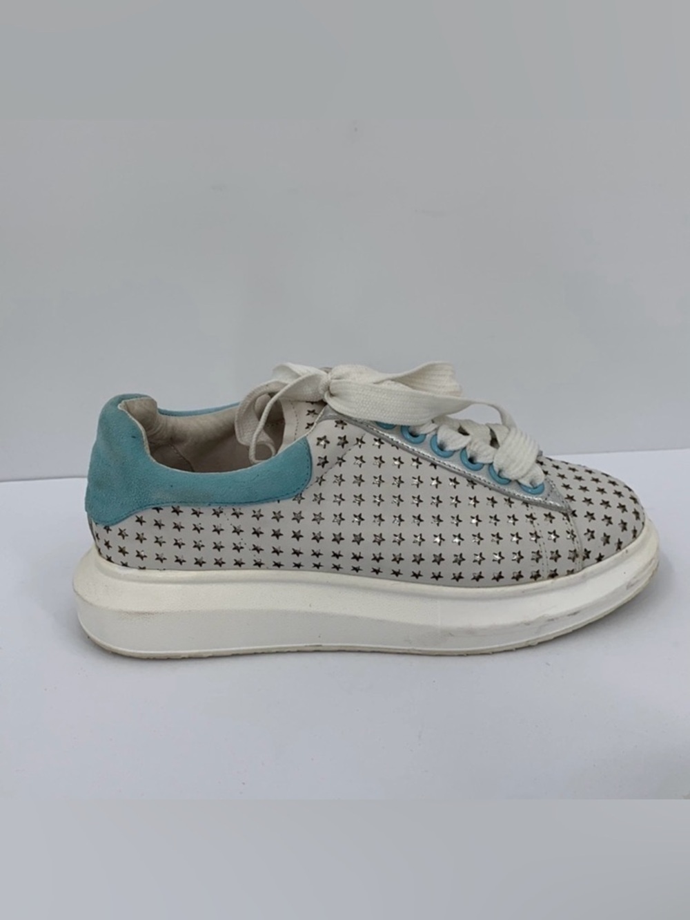 Hollie Watman Star Gazing sneakers white leather silver shoe platform women 8.5